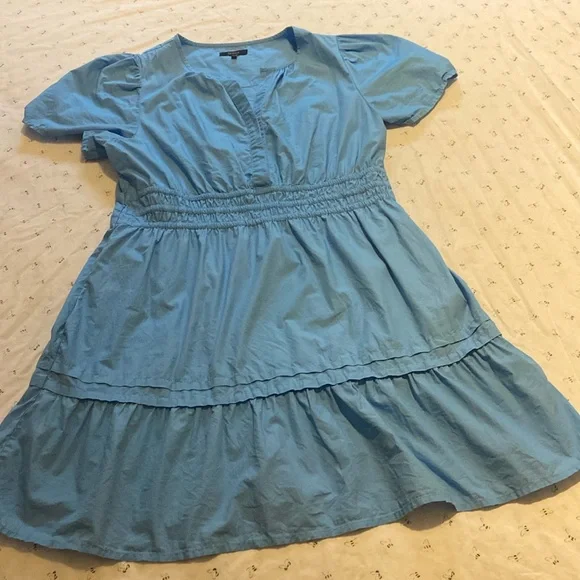 Quince Tiered Short Sleeve Mini Dress Size Large - Picture 2 of 11